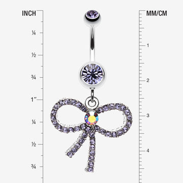Detail View 1 of Sparkling Ribbon Dangle Belly Ring-Tanzanite